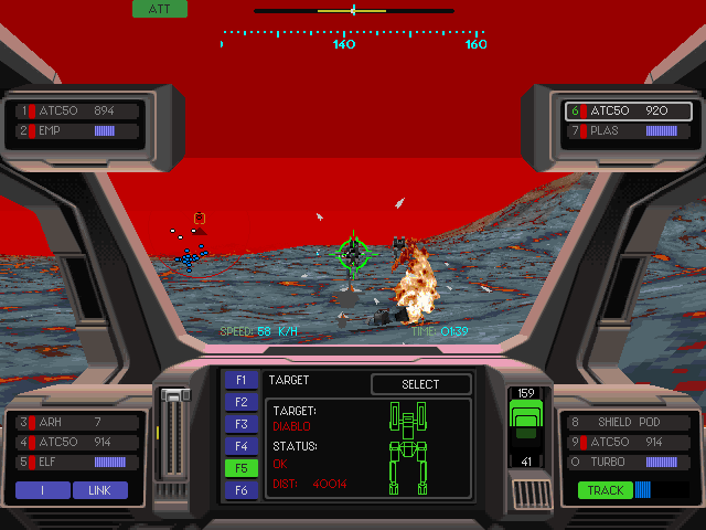 An EarthSiege2 screenshot, showing combat