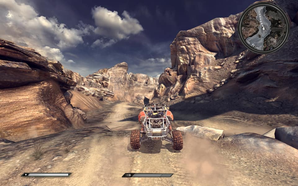 Rage Screenshot, driving through one of the many canyons