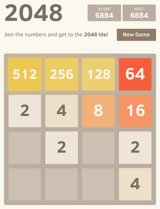 Screenshot of 2048, illustrating my strategy.