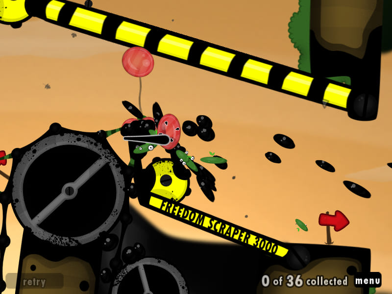 Screenshot of World of Goo, showing the Freedom Scraper 3000