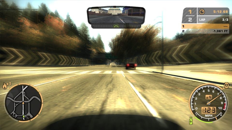 Screenshot of Need For Speed Most Wanted, during a race.