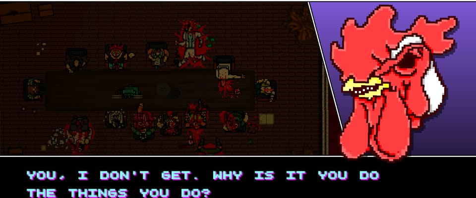 Screenshot of Hotline Miami 2's extra game intro.