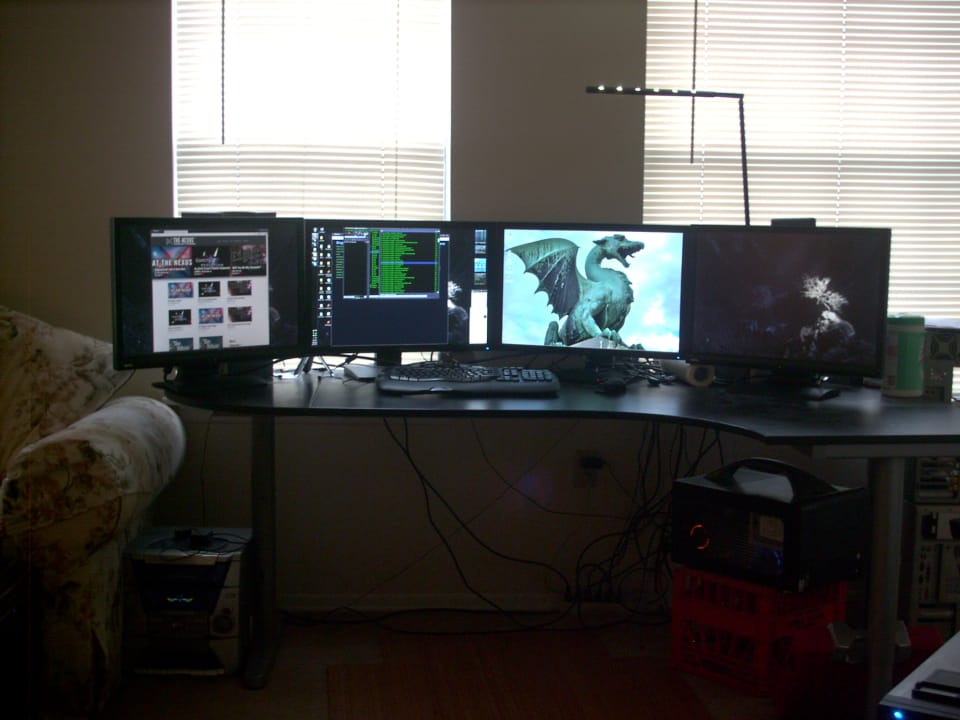 My desk with four monitors