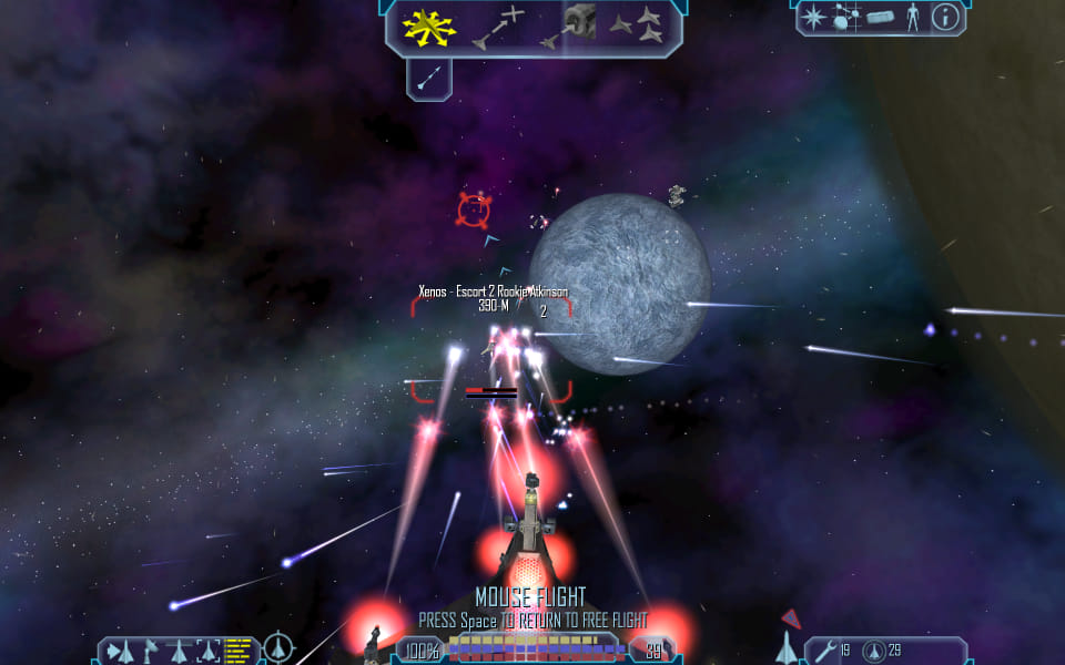 Freelancer screenshot, shooting at an enemy ship