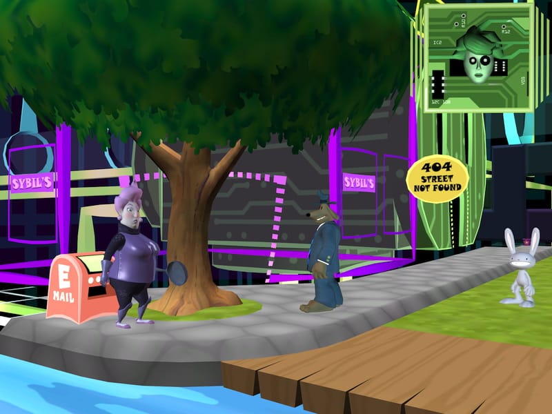 Screenshot of Sam and Max outside Sybil's place in Reality 2.0.