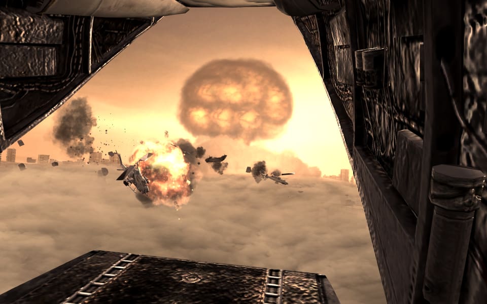 Screenshot from Call of Duty 4: Modern Warfare, showing a nuclear explosion