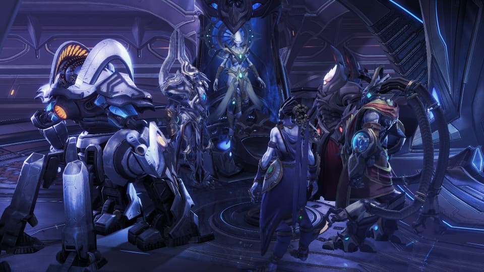 Screenshot of the War Council, showing most of the main characters of the game.
