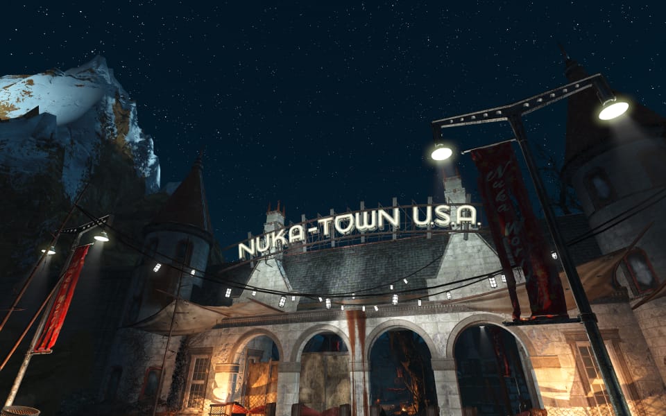 Screenshot of the northern entrance to one park area, Nukatown U.S.A.