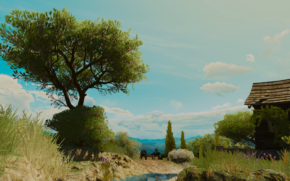 Screenshot of Yennifer and Geralt in Toussaint