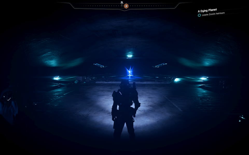 Screenshot of Mass Effect: Andromeda, showing the inside of an ancient ruin.