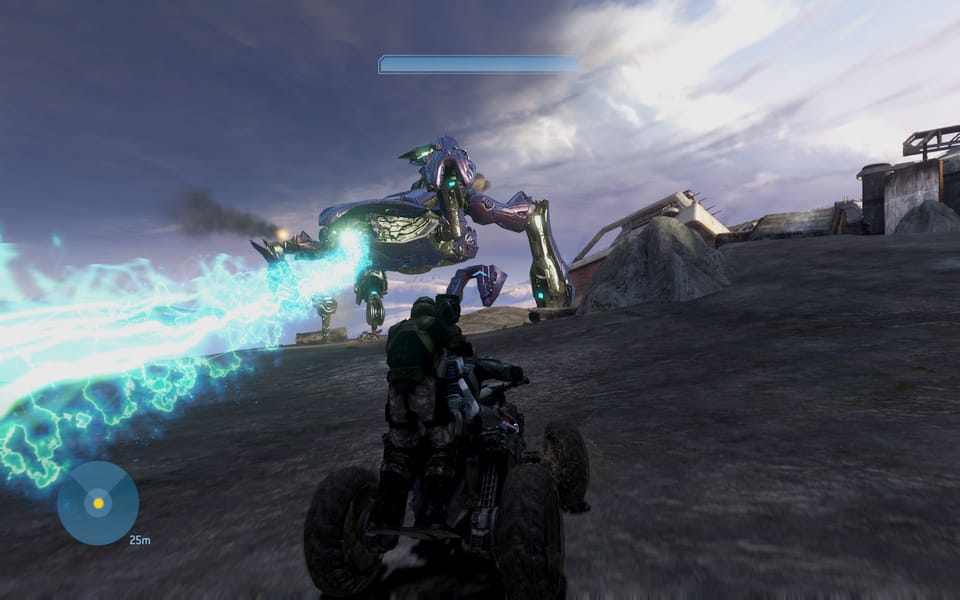 Screenshot of a fight with a massive walker.