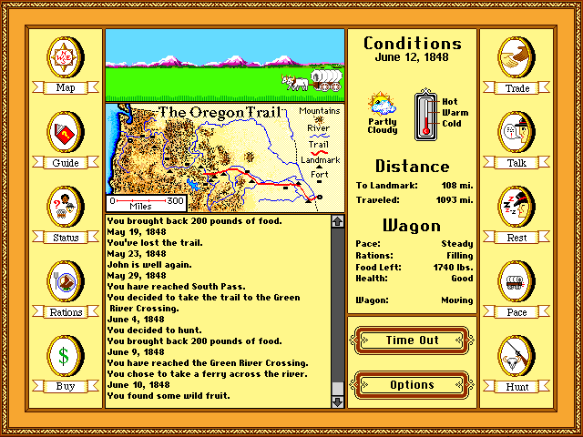 Screenshot of the Oregon Trail, about midway through the trip.