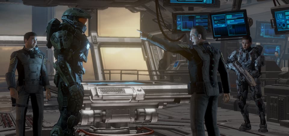 Screenshot of a ship captain yelling at Master Chief