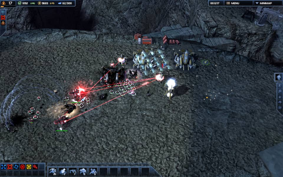 Screenshot of Supreme Commander 2, showing an army destroying an enemy base