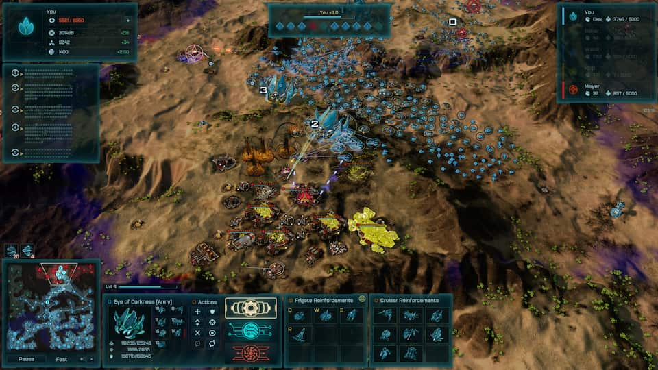 Screenshot of a Substrate army attacking a Post-Human Coalition base.