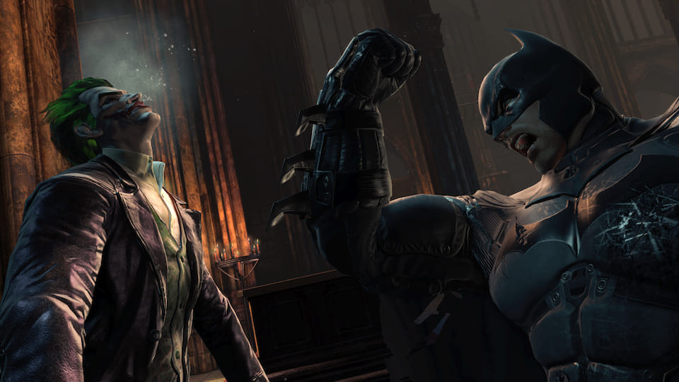 Screenshot of Batman beating up Joker.