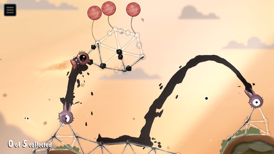 Screenshot of World of Goo 2, showing two sprayers fueling an airship.